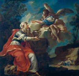 Angel comforts Hagar in desert