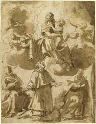 Madonna and Child in Glory, with Three Male Saints Below