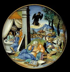 Low Leg Cut: Allegory of Destiny. Faience. Made by Francesco Avelli Xanto
