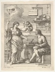 A Monkey Working a Mortar and Pestle, Below Lorenzo Lippi Writing His Humorous...