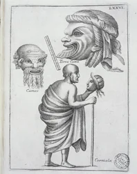 Masks used for classical dramas in ancient Rome