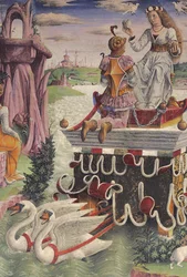 Triumph of Venus and Sign of Taurus, scenes from Month of April, east wall, Hall of the Months, Palazzo Schifanoia, Ferrara, Italy (detail)