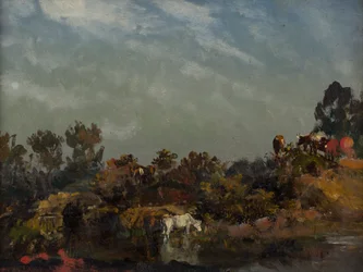 Landscape with Cows by a River