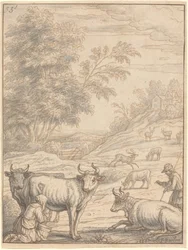 A Meadow with Cattle and Deer