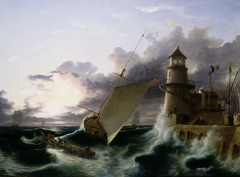 Boat by a Lighthouse, a Squall Going Off