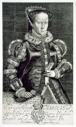 Portrait of Mary I (1516-58) Holding the Supplication of Thomas Hongar, engraved by the artist, pub. by Compton Holland