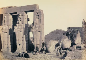 "Egypt and Palestine": detail of the Osirian pilasters of Ramesseum, funerary temple of Ramses II, Thebes
