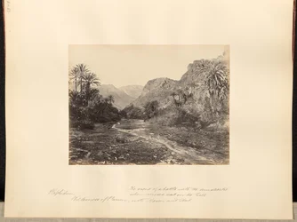 Rephidim, Wilderness of Paran. The scene of a battle with the Amalekites when Moses sat on the hill with Aaron and Hur