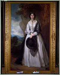 Portrait of a Lady in a White Dress, Standing in a Landscape
