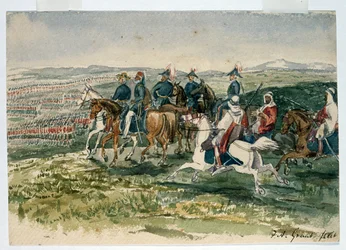 The Guards and Highlanders Received by Omar Pasha and Marshal St Arnaud Commanded by the Duke of Cambridge at Aladyn, 6 July 1854