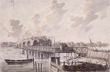 Construction of Blackfriars Bridge, London, c. 1762