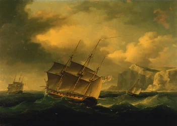 An English Frigate Pushing a French Frigate Towards a Rocky Coast