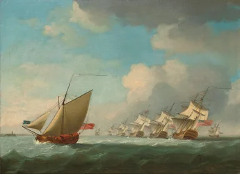 A Squadron of the Red Beating Its Way Up the Channel with an Admiralty Yacht Inshore