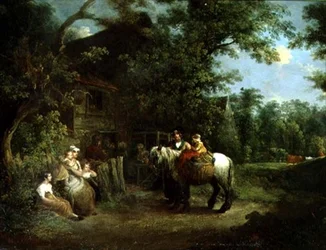 Country Folk Outside a Rustic Tavern