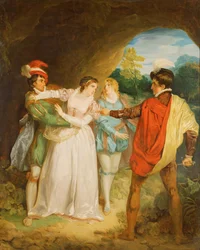Valentine rescuing Silvia from Proteus, from William Shakespeare