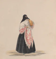 An Elegantly Dressed Woman, from a Group of Drawings Depicting Peruvian Costume