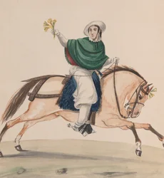 An Elegantly Dressed Woman on Horseback, ca. 1848