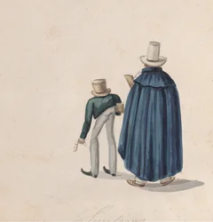 Two Peruvian Fortune Tellers Wearing Top Hats Viewed from Behind, ca. 1848