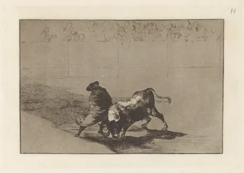 The Very Skillful Student of Falces, Wrapped in His Cape, Tricks the Bull with the Play of His Body, Plate 14 from La Tauromaquia