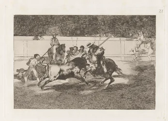 The Forceful Rendon Stabs a Bull with the Pique, from which Pass He Died in the Ring of Madrid, Plate 28 from La tauromaquia