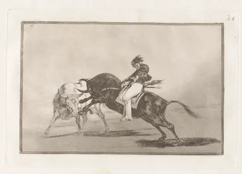 The Same Ceballos Mounted on Another Bull Breaks Short Spears in the Ring at Madrid, Plate 24 from La tauromaquia