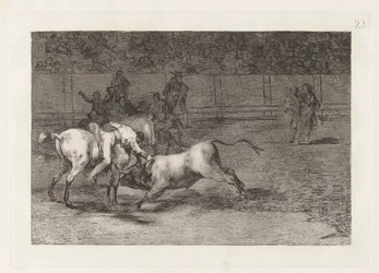 Mariano Ceballos, Alias the Indian, Kills the Bull from his Horse, Plate 23 from La tauromaquia