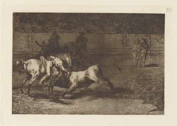 Mariano Ceballos, Alias the Indian, Kills the Bull from His Horse, Plate 23 from La tauromaquia