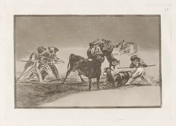 The Moors Use Donkeys as a Barrier to Defend Themselves Against the Bull Whose Horns Have Been Tipped with Balls, Plate 17 from La tauromaquia