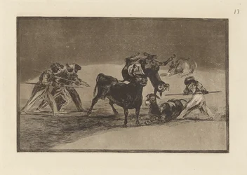 The Moors Use Donkeys as a Barrier to Defend Themselves Against the Bull Whose Horns Have Been Tipped with Balls, Plate 17 from La tauromaquia