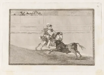 A Spanish Mounted Knight in the Ring Breaking Short Spears Without the Help of Assistants, Plate 13 from La tauromaquia