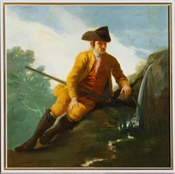 Hunter Sitting at a Fountain
