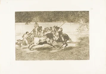 The Forceful Rendón Stabs a Bull with the Pique, from Which Pass He Died in the Ring at Madrid, Plate 28 from The Art of Bullfighting