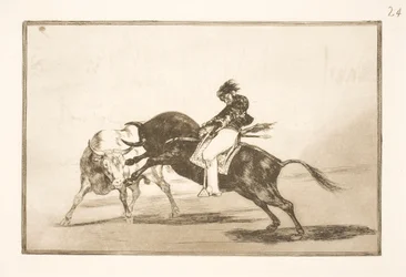 The Same Ceballos, Sitting on the Back of Another Bull, Breaking Short Spears in the Arena in Madrid
