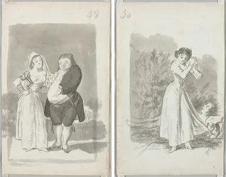 Prostitute Soliciting a Fat, Ugly Man (recto); Young Woman Wringing Her Hands over a Man