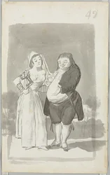 Prostitute Soliciting a Fat, Ugly Man recto, Young Woman Wringing Her Hands verso, 1796-97