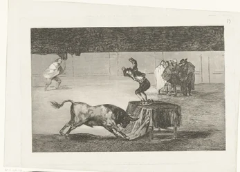 Bullfighter Standing on a Table in an Arena