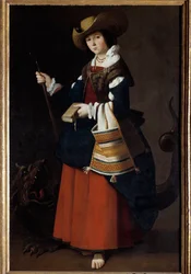 Full-length portrait of St. Margaret of Antioch (of Pisidia) or Saint Marina. Painting by Francisco de Zurbaran (1598-1664) 1630