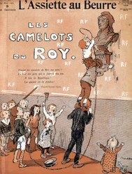 Children Dethroning a Bust of Marianne by Singing an Ironic Song in Favor of the Royalist Battle Group. Illustration by Francisque Poulbot