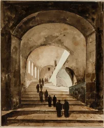 Monks on the Staircase of the Villa of Maecenas at Tivoli