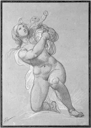 Kneeling nude woman holding a child, c.1781