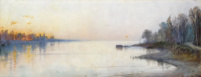 Wide calm river at sunset, Nile landscape