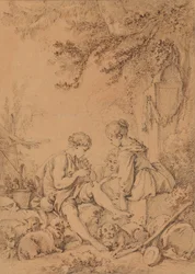 A Young Shepherd Playing a Pipe for Two Young Shepherdesses