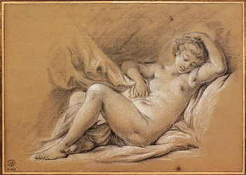 Chinoiseries, drawing of Woman Nude on a Bed