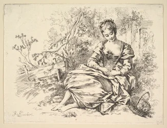 Girl in a Landscape with a Basket of Flowers