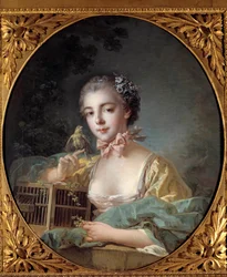 Portrait of Madame Baudoin, daughter of the painter. The girl poses with her canary. Painting by François Boucher (1703-1770), Paris, 18th century. Musée Cognacq-Jay