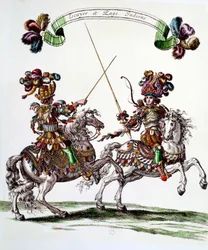 Indian Ecuyer and page during the carousel given by King Louis XIV in 1662 to the Tuileries to celebrate the birth of the Dauphin