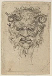 Satyr Mask with Curled Horns Looking Down, from Divers Masques