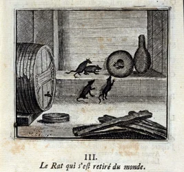 The Rat That Withdrew from the World. Fables by Jean de La Fontaine. Illustration by François Chauveau, Edition of 1728
