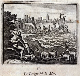 The Shepherd and the Sea. Fables by Jean de La Fontaine (1621-95). Illustration by François Chauveau (1613-1676). Edition of 1728