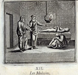 The Doctors. Fables by Jean de La Fontaine. Illustration by François Chauveau. Edition of 1728